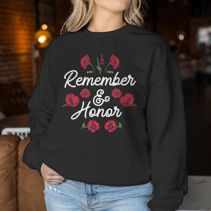 Remember And Honor Usa Memorial Day Red Poppy Flower Women Sweatshirt Funny Gifts