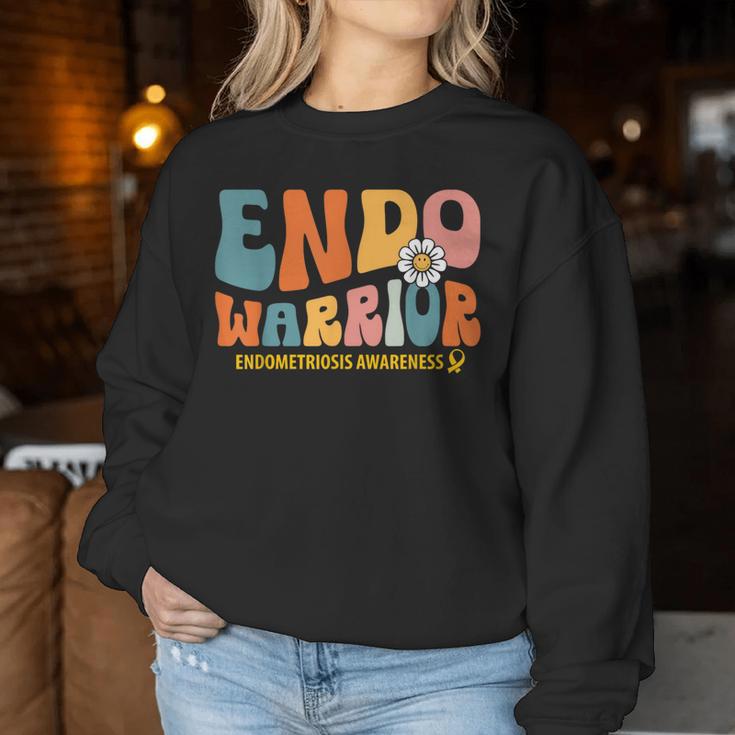 Retro Groovy Endometriosis Endo Warrior Yellow Ribbon Womens Women Sweatshirt Unique Gifts