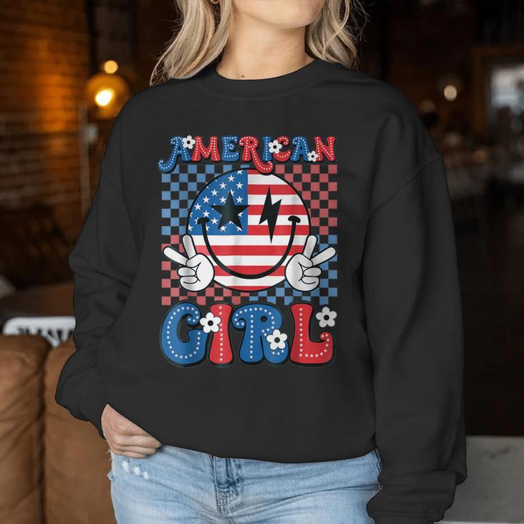 Retro Groovy Fourth 4Th Of July Smile American Girl Women Sweatshirt Unique Gifts