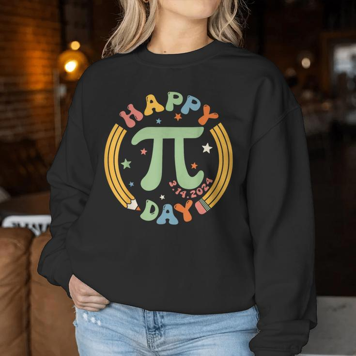 Retro Groovy Happy Pi Day 2024 Math Lover Geek Teacher Women Sweatshirt Unique Gifts