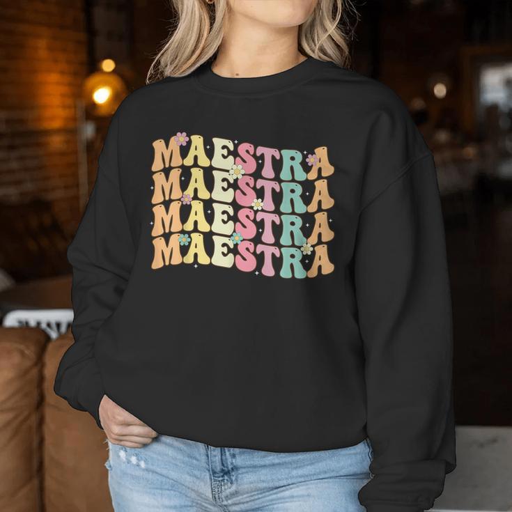 Retro Groovy Maestra Spanish Teacher Bilingual Women Women Sweatshirt Unique Gifts