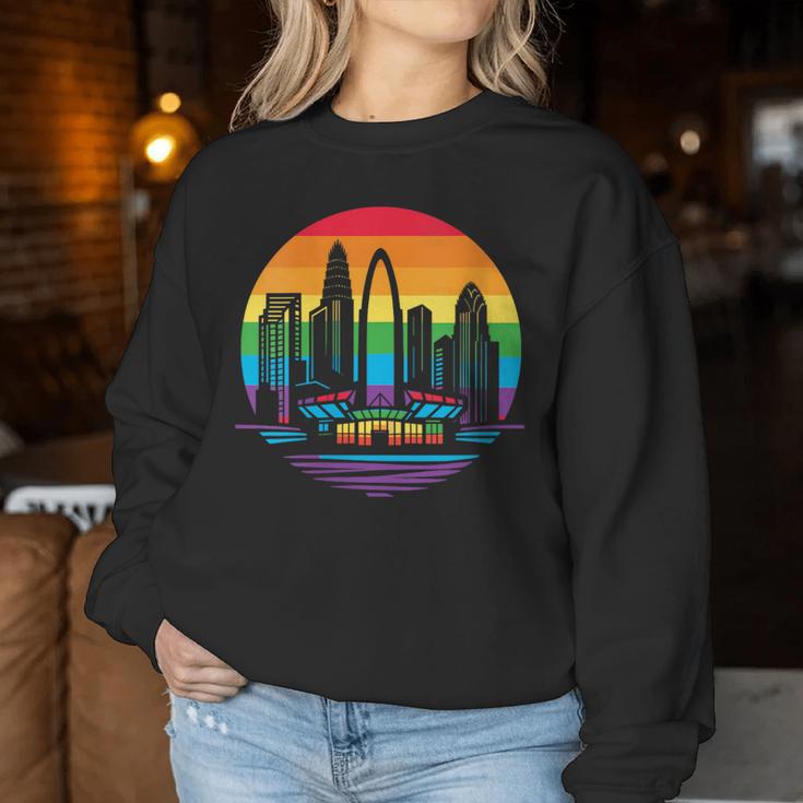 Retro Lgbt Rainbow Charlotte Skyline Lesbian Gay Pride Women Sweatshirt Unique Gifts