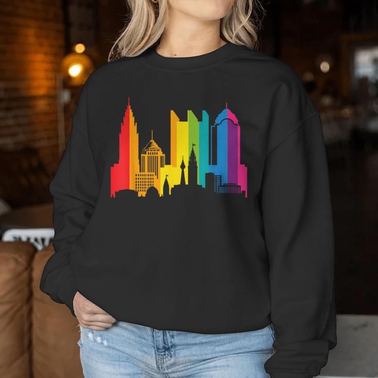 Retro Lgbt Rainbow Columbus Skyline Lesbian Gay Pride Women Sweatshirt Unique Gifts