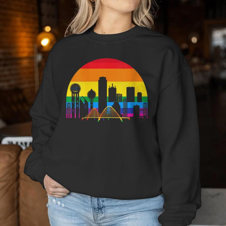 Retro Lgbt Rainbow Dallas Skyline Lesbian Gay Pride Women Sweatshirt Unique Gifts