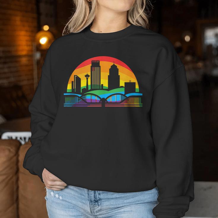 Retro Omaha Skyline Rainbow Lgbt Lesbian Gay Pride Women Sweatshirt Unique Gifts