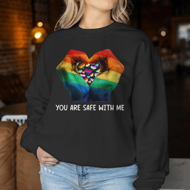 Retro You Are Safe With Me Rainbow Bi Transgender Lgbt Pride Women Sweatshirt Unique Gifts