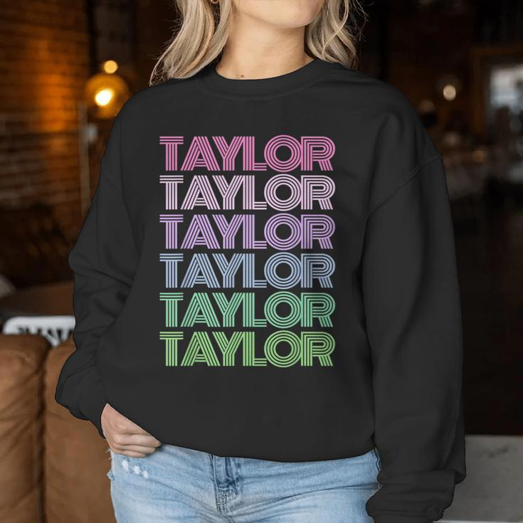 Retro Taylor Girl Boy First Name Personalized Groovy Bday Women Sweatshirt Unique Gifts
