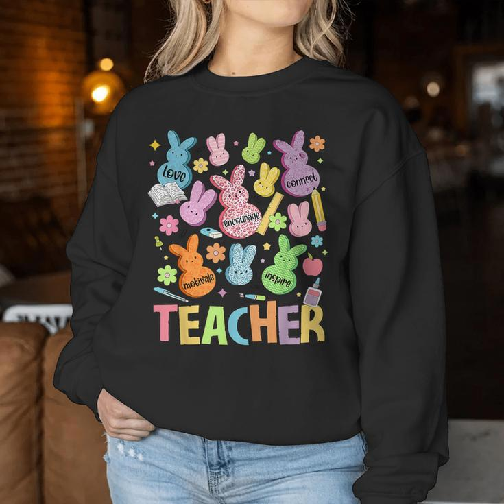 Retro Teacher Of Sweet Bunny Apparel Cute Teacher Easter Day Women Sweatshirt Funny Gifts