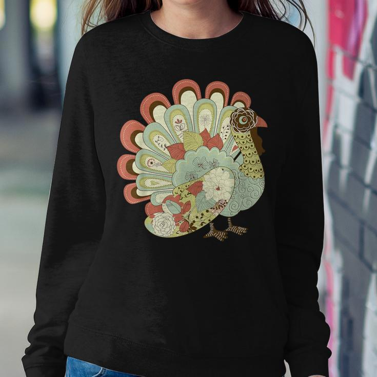 Retro Thanksgiving Turkey Vintage Floral Women Sweatshirt Unique Gifts