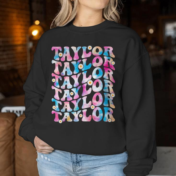 Retro Tie Dye Taylor First Name Personalized Groovy Birthday Women Sweatshirt Funny Gifts