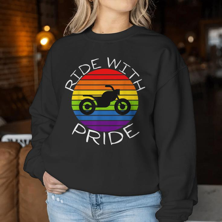 Ride With Pride Gay Bikers Lgbt Month Vintage Retro Rainbow Women Sweatshirt Unique Gifts