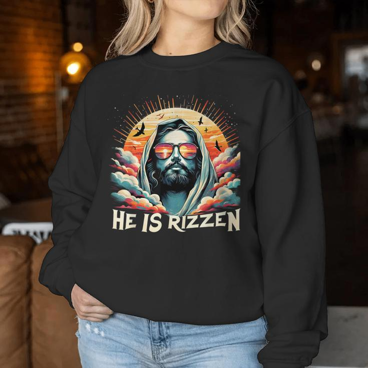 He Is Rizzen Christian Is Rizzen Retro Believe In Jesus Women Sweatshirt Unique Gifts