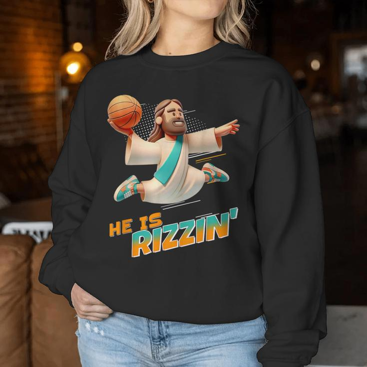 He Is Rizzin' Easter Risen Jesus Christian Faith Basketball Women Sweatshirt Funny Gifts