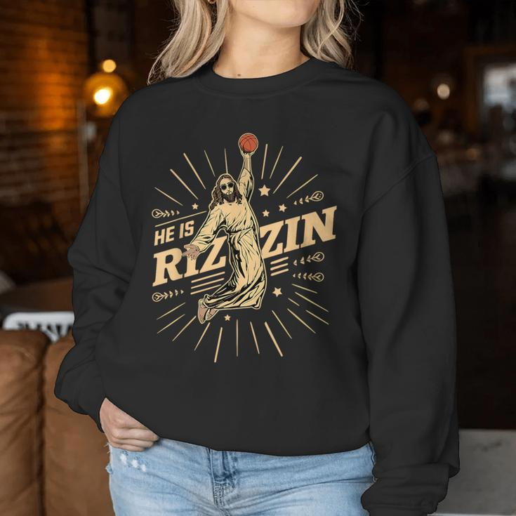 He Is Rizzin Jesus Sports Meme Christian Basketball Women Sweatshirt Unique Gifts