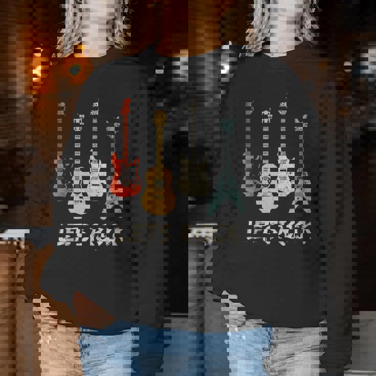 Lets Rock Rock N Roll Guitar Retro Sin Mangas Sudadera Mujer Regalos divertidos