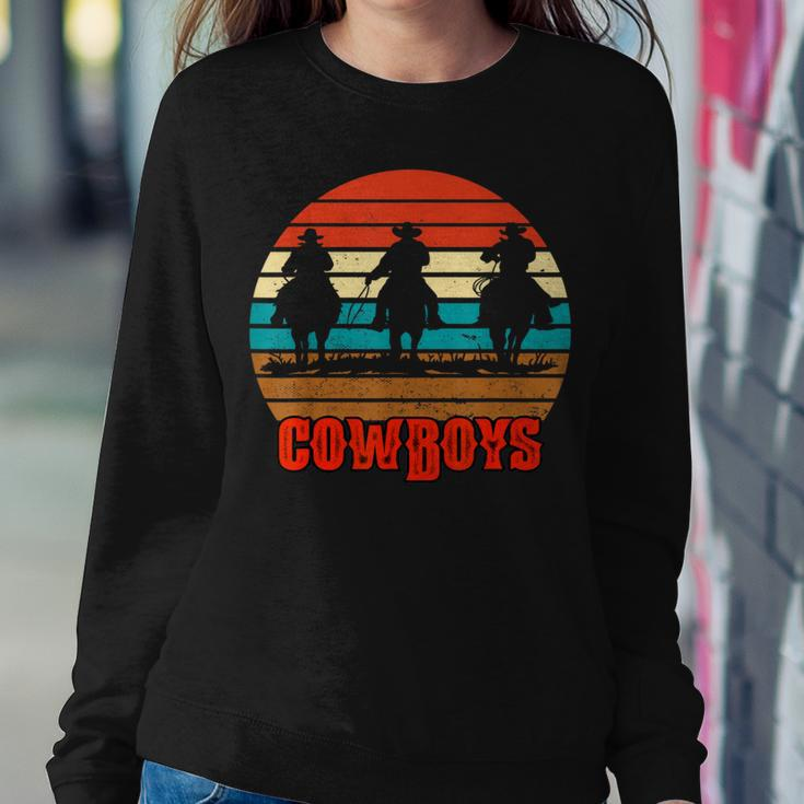 Rodeo Cowboy And Wranglers Bronco Horse Retro Style Sunset Women Sweatshirt Unique Gifts