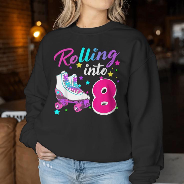 Rollin' Into 8 Roller Skating Rink 8Th Birthday Party Girls Women Sweatshirt Unique Gifts