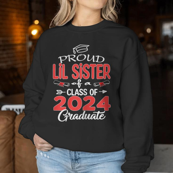 Senior 24 Proud Lil Sister Of A Class Of 2024 Graduate Women Sweatshirt Personalized Gifts