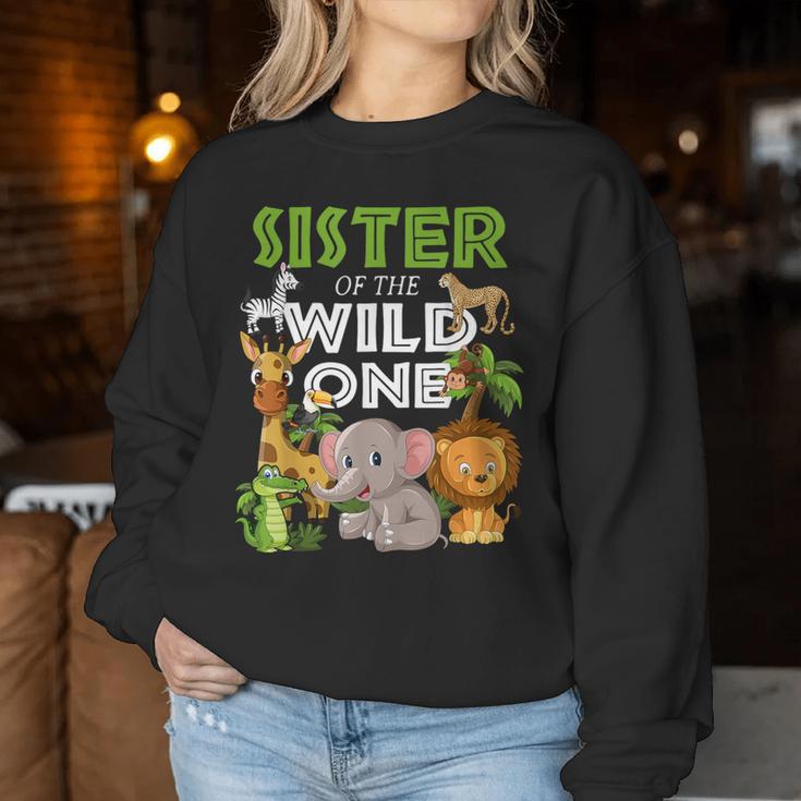 Sister Of The Wild One Zoo Birthday Safari Jungle Animal Women Sweatshirt Unique Gifts