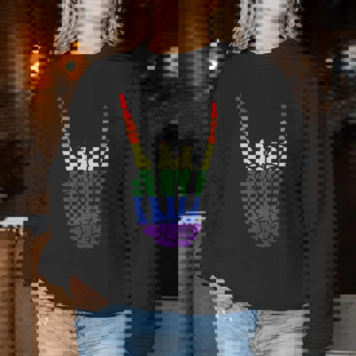 Skeleton Rock Hand Gay Pride Lgbt-Q Ally Rainbow Women Women Sweatshirt Unique Gifts