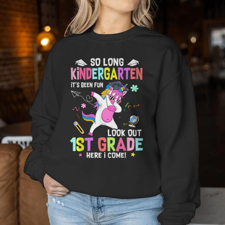 So Long Kindergarten Its Been Fun Look Out 1St Grade Unicorn Women Sweatshirt Personalized Gifts