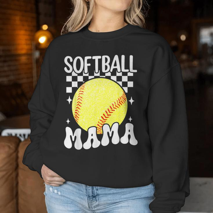 Softball Mama Retro Groovy Baseball Softball Mom Women Sweatshirt Personalized Gifts