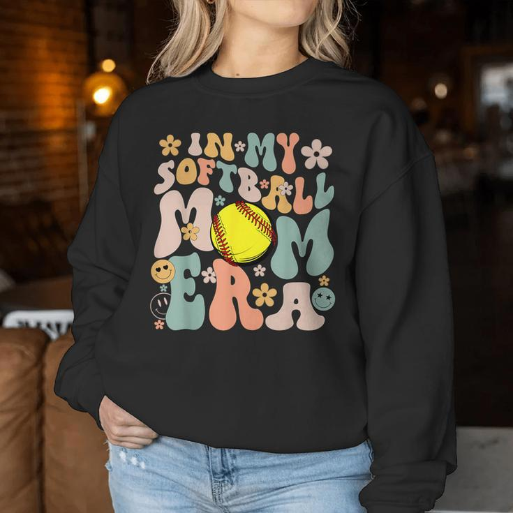 In My Softball Mom Era Mom Groovy Life Game Day Vibes Mama Women Sweatshirt Funny Gifts