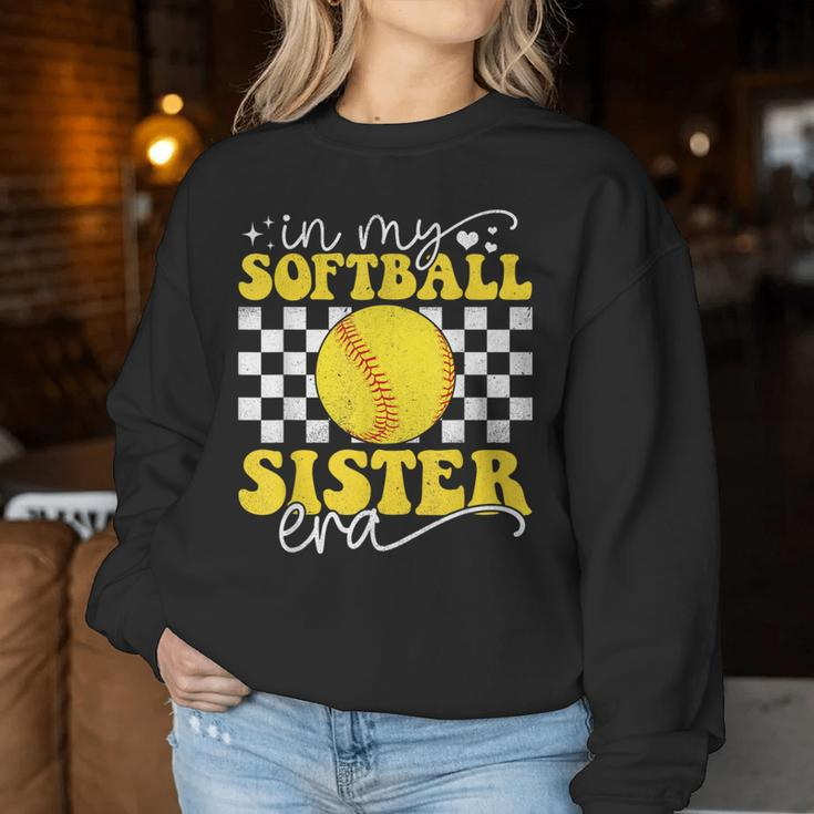 In My Softball Sister Era Groovy Retro Proud Softball Sister Women Sweatshirt Unique Gifts