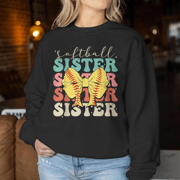 Softball Sister Vintage Sport Lover Sister Mothers Da Women Sweatshirt Funny Gifts