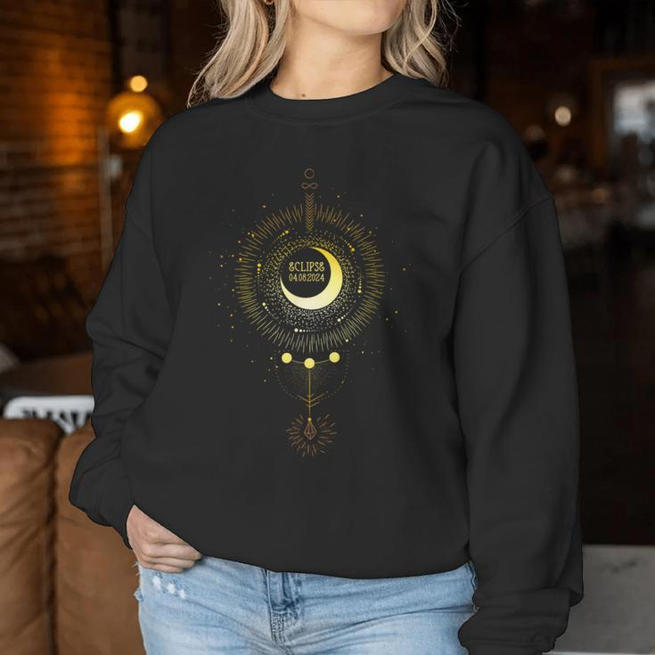 Solar Eclipse 2024 Boho Sun Moon Path Total Lunar Eclipse Women Sweatshirt Unique Gifts