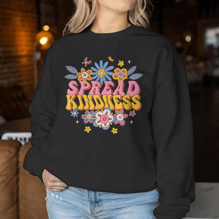 Spread Kindness Groovy Hippie Flowers Anti-Bullying Kind Women Sweatshirt Unique Gifts