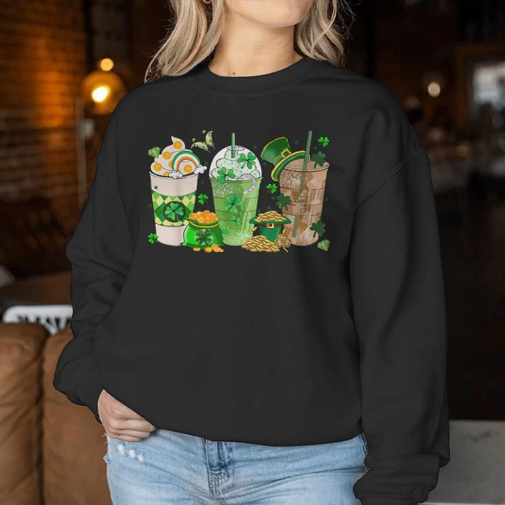 St Patrick's Day Ice Coffee Lover Irish Latte Lucky Coffee Women Sweatshirt Unique Gifts