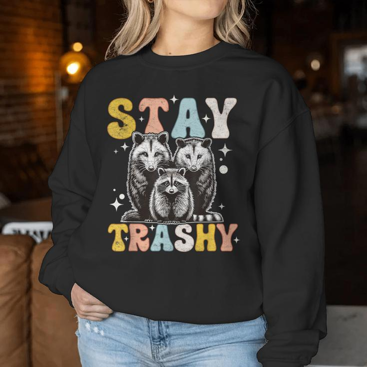 Stay Trashy Raccoon Possum Skunk Groovy Meme Women Sweatshirt Unique Gifts