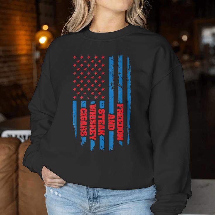 Steak Whiskey Freedom Cigars Usa Flag Women Sweatshirt Unique Gifts