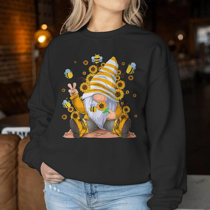 Sunflower Gnome With Bee Hippie Gnome Lover Women Sweatshirt Unique Gifts