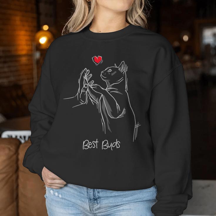 Sweet And Artistic Best Buds Cat Mom Cat Dad Cat Lovers Women Sweatshirt Unique Gifts