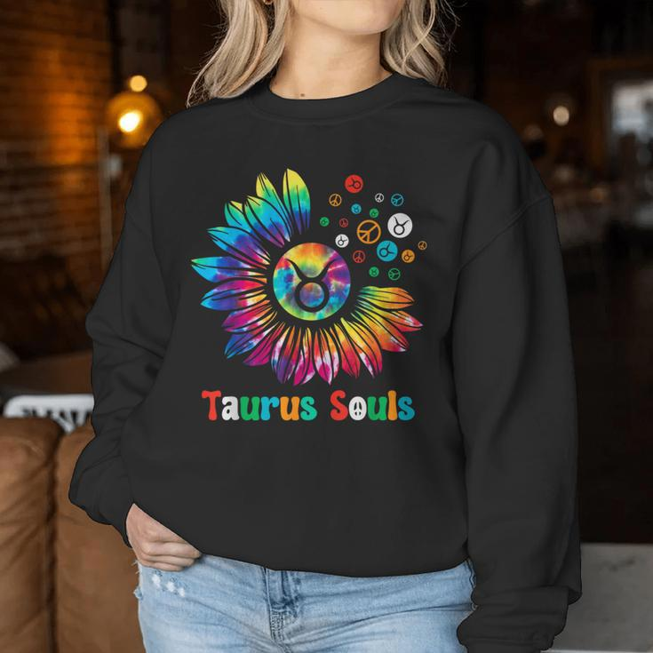 Taurus Souls Zodiac Tie Dye Sunflower Peace Sign Groovy Women Sweatshirt Unique Gifts