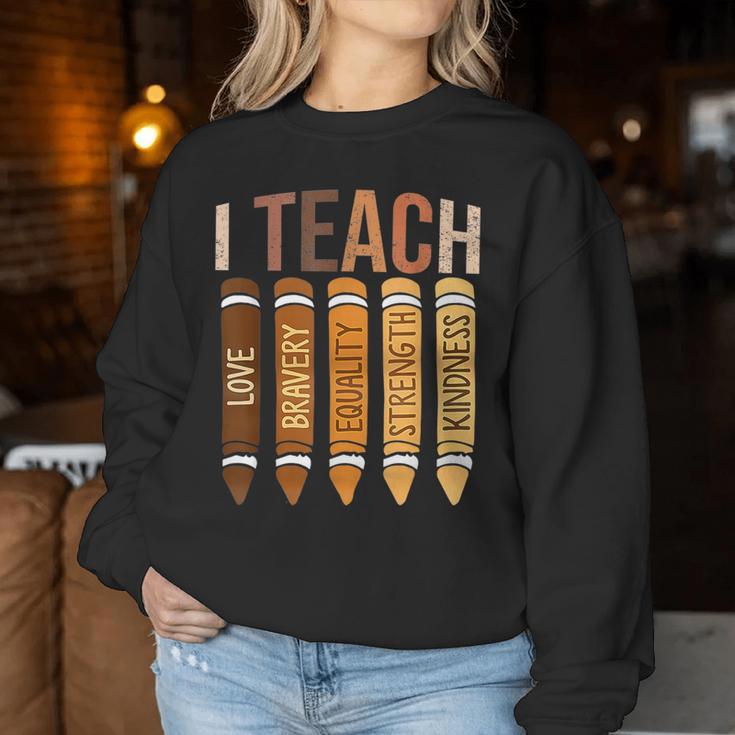 I Teach Black History Month African Teacher Melanin Crayons Women Sweatshirt Unique Gifts