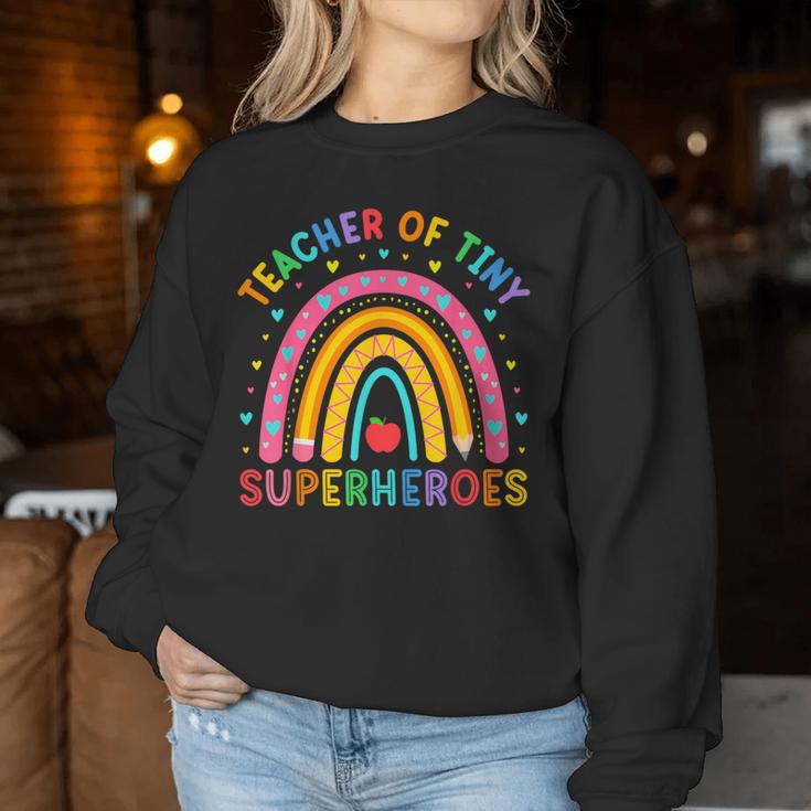 Teacher Of Tiny Superheroes Pre-K Kindergarten Rainbow Women Sweatshirt Unique Gifts