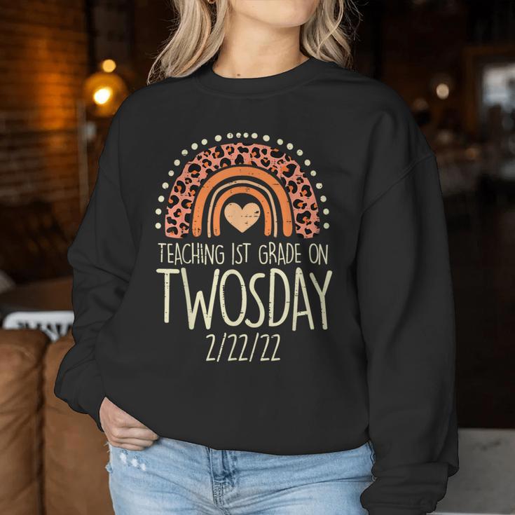 Teaching 1St Grade On Twosday 22222 Twos Day 2022 Teacher Women Sweatshirt Unique Gifts