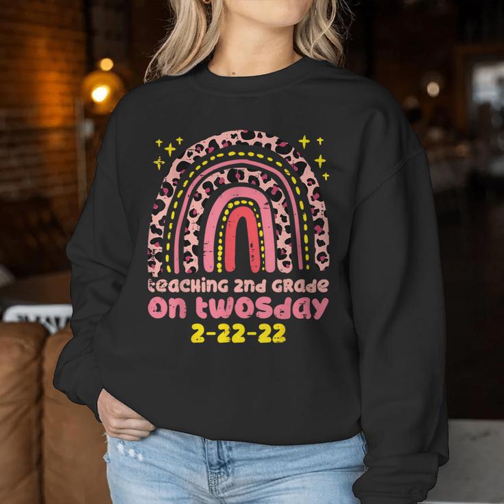 Teaching 2Nd Grade On Twosday 2-22-22 2022 Twos Day Teacher Women Sweatshirt Unique Gifts