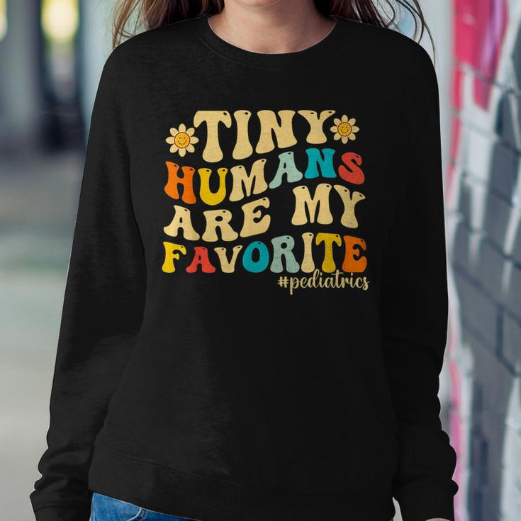 Tiny Humans Are My Favorite Pediatrics Nicu Nurse Groovy Women Sweatshirt Funny Gifts