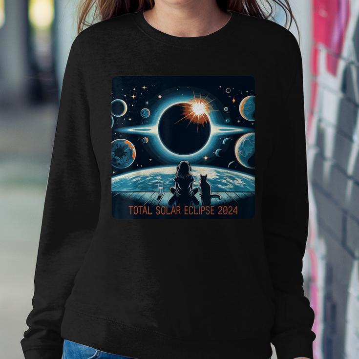 Total Solar Eclipse 2024 Girl Cat Eclipse Women Sweatshirt Unique Gifts