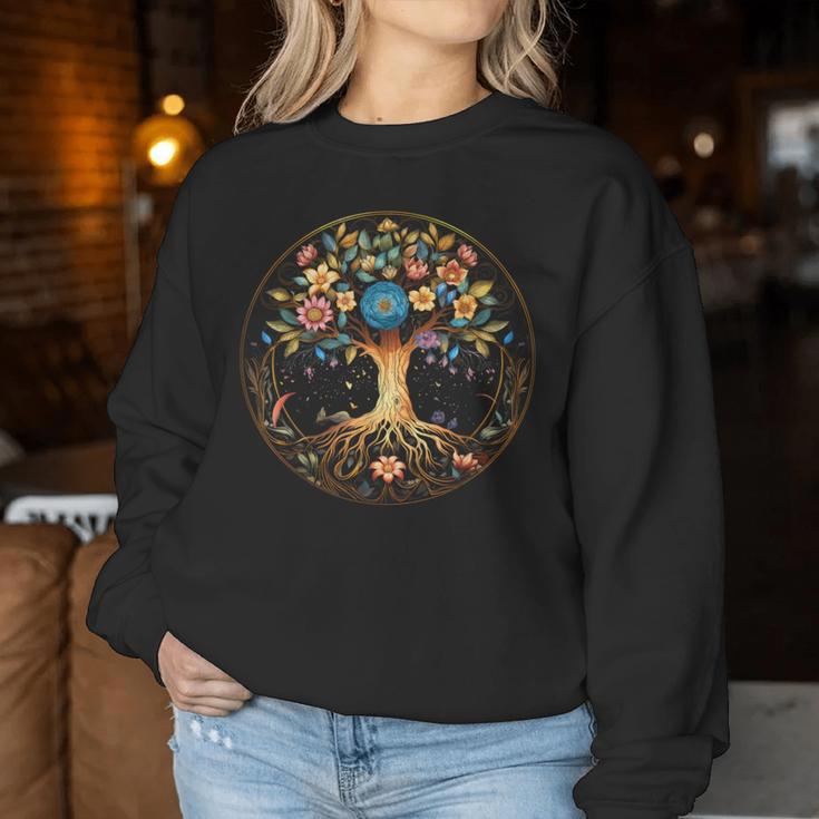 Tree Of Life Circle Flowers Illustration Cottagecore Women Sweatshirt Unique Gifts