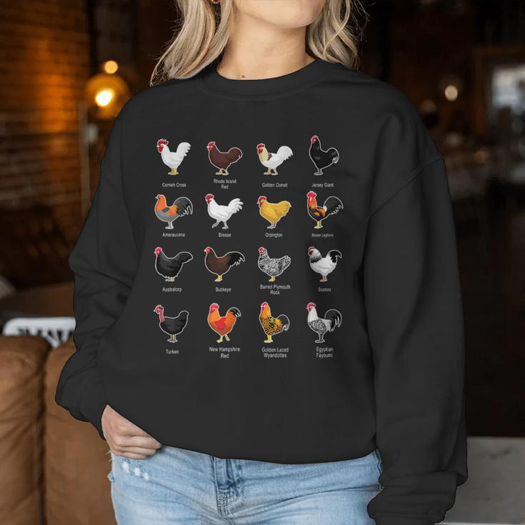 Types Of Chickens Farmer Costume Domestic Chicken Breeds Women Sweatshirt Funny Gifts
