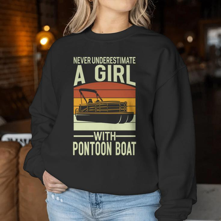 Never Underestimate A Girl With A Pontoon Boat Captain Women Sweatshirt Funny Gifts