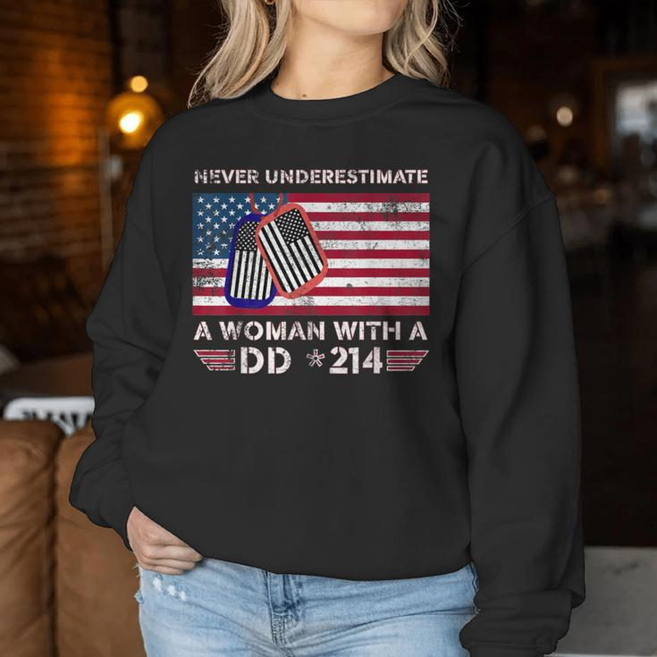 Never Underestimate A Woman With A Dd 214-Patriotic Usa Flag Women Sweatshirt Unique Gifts