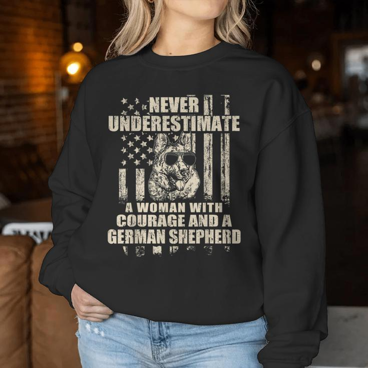 Never Underestimate Woman And A German Shepherd Usa Flag T-S Women Sweatshirt Unique Gifts