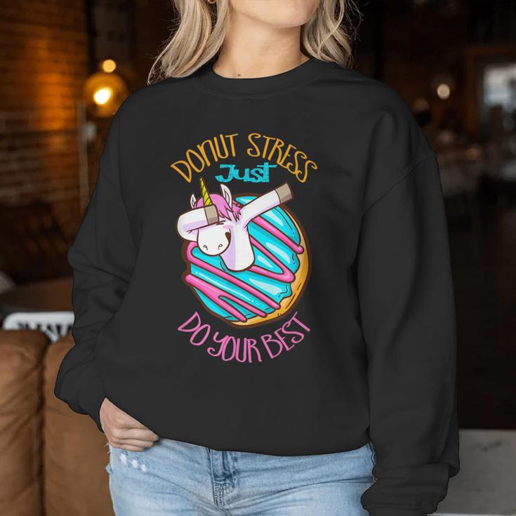 Unicorn Donut Stress Just Do Your Best Teacher Testing Day Women Sweatshirt Unique Gifts