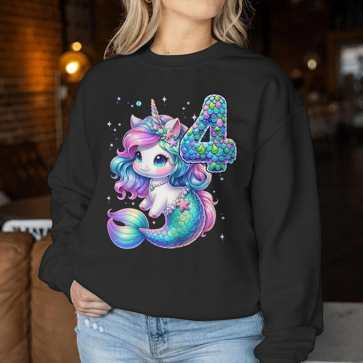 Unicorn Mermaid 4Th Birthday 4 Year Old Party Girls Outfit Women Sweatshirt Unique Gifts